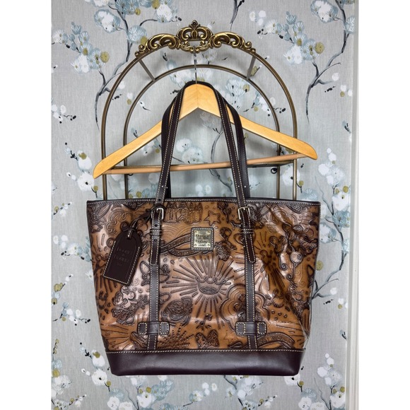 Dooney & Bourke Handbags - Dooney & Bourke Disney Parks Embossed Leather Tote Bag Brown Mickey Castle